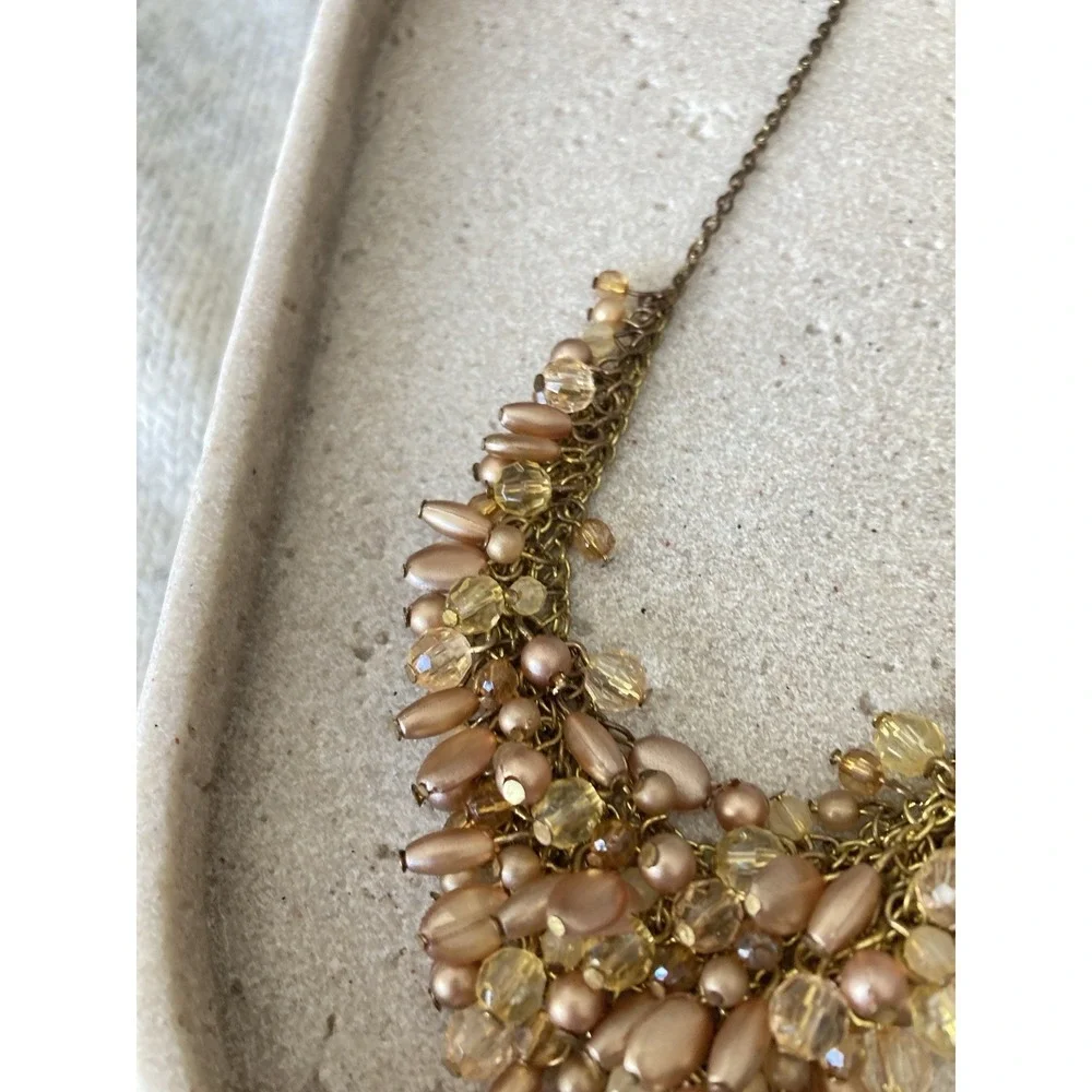 Premier Designs Champagne Cluster Bead‎ Bib Necklace In Bronze Tone Romantic